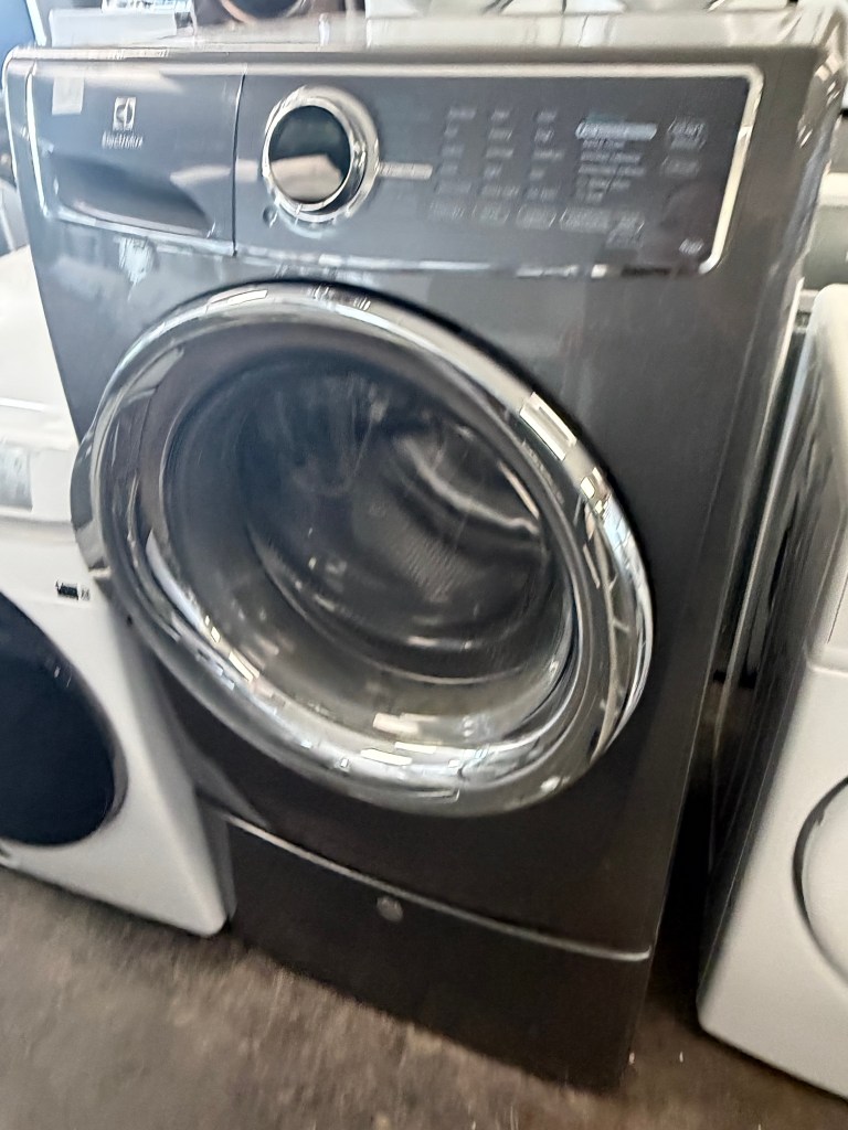 Charcoal Grey Electrolux Front Load Washer on Pedestal Stock#W-DH06227