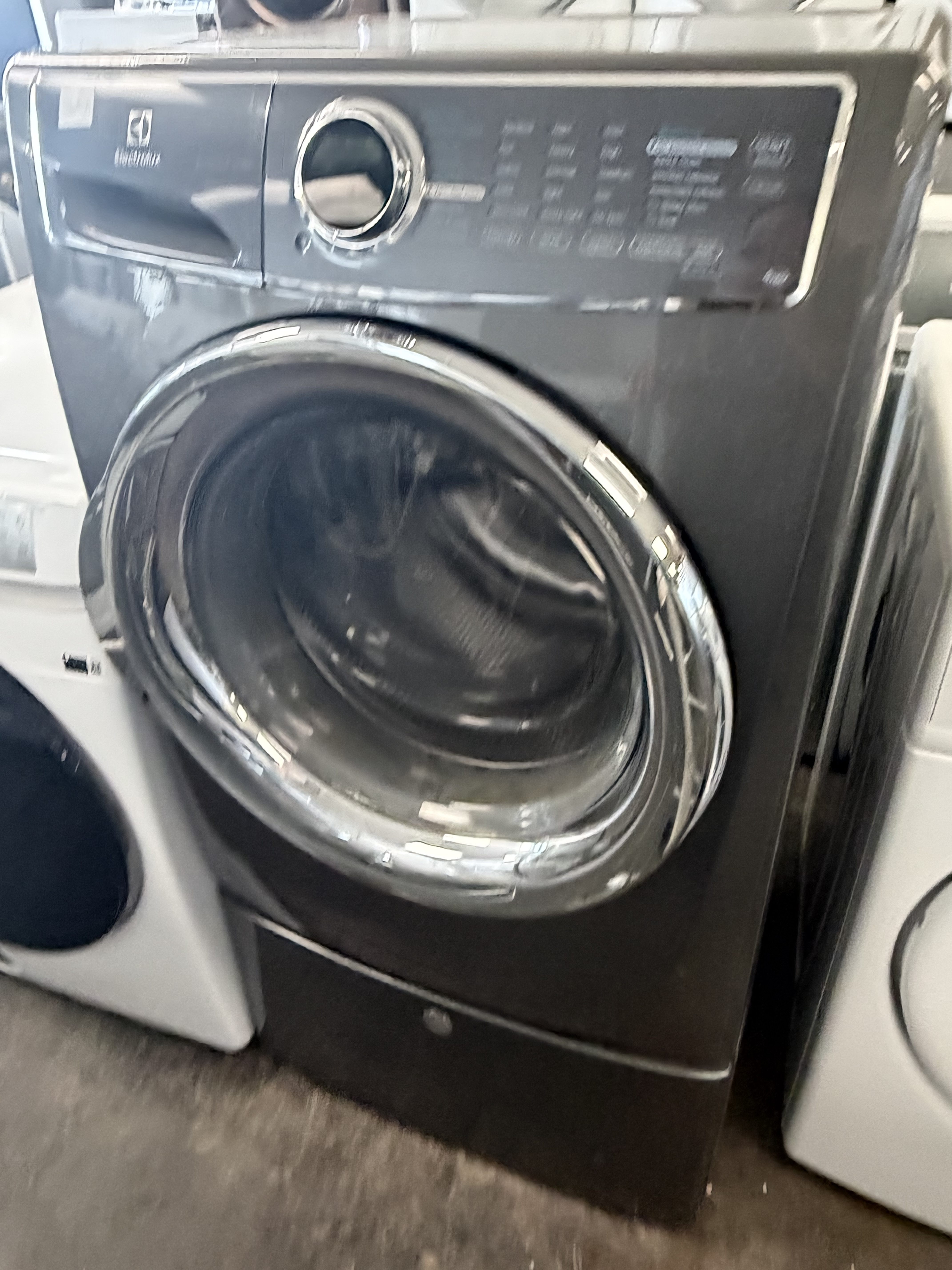 Charcoal Grey Electrolux Front Load Washer on Pedestal Stock#W-DH06227