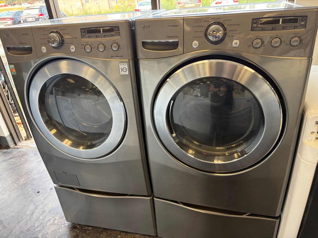 Steam Titanium LG Front Load Washer & Dryer Set on Pedestal Stock#WD-BC08183